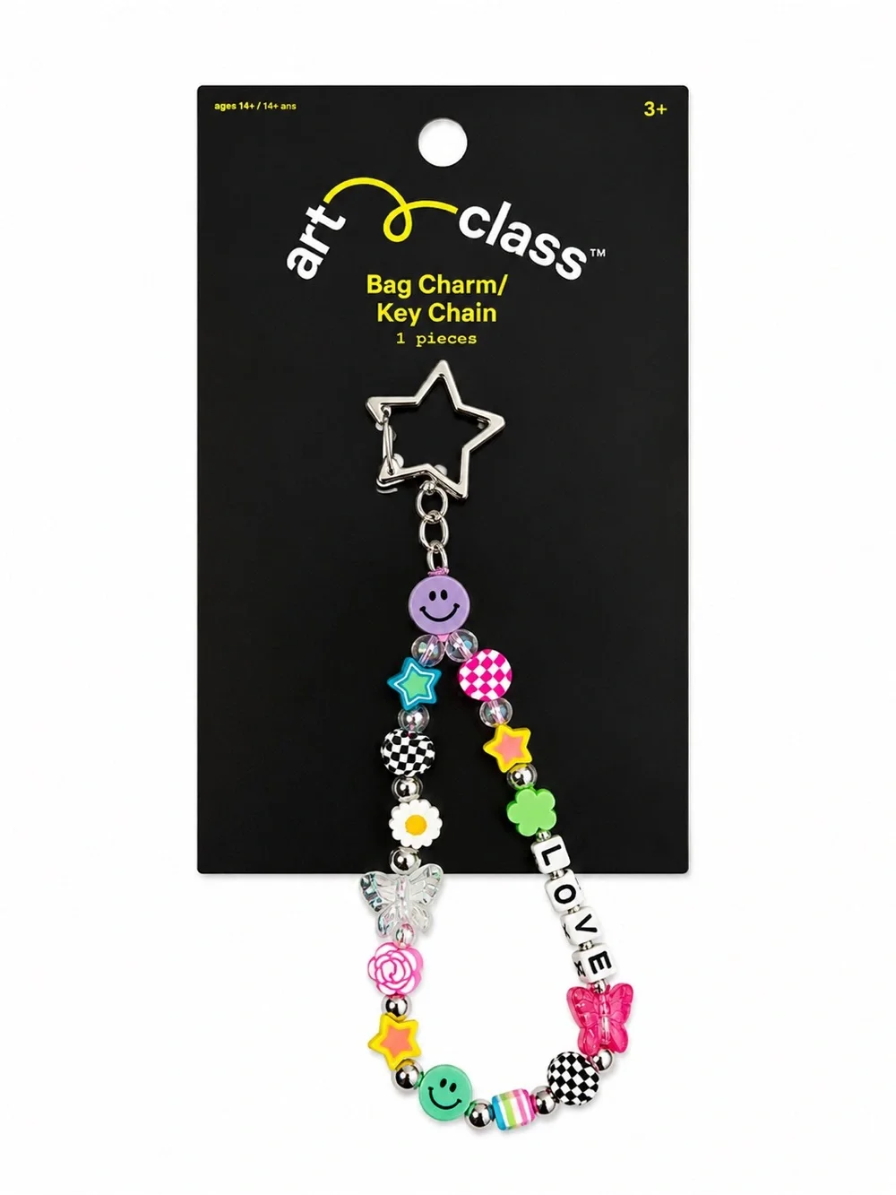art class Purple & Multicolor Beaded Bag Charm with Star Key Ring